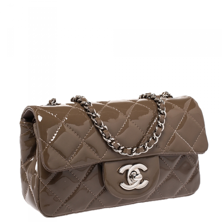 Pre Owned Chanel Brown Quilted Patent Leather New Mini Classic Flap Bag