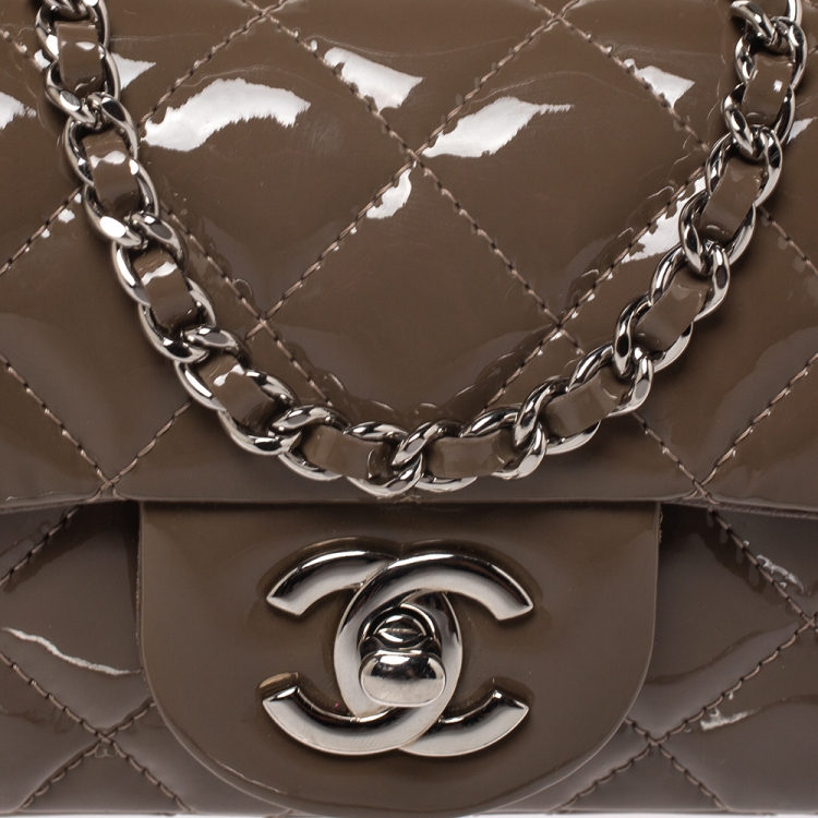 Pre Owned Chanel Brown Quilted Patent Leather New Mini Classic Flap Bag