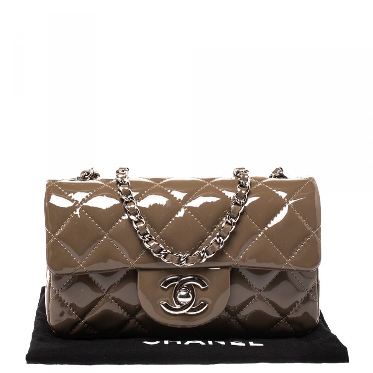 Pre Owned Chanel Brown Quilted Patent Leather New Mini Classic Flap Bag