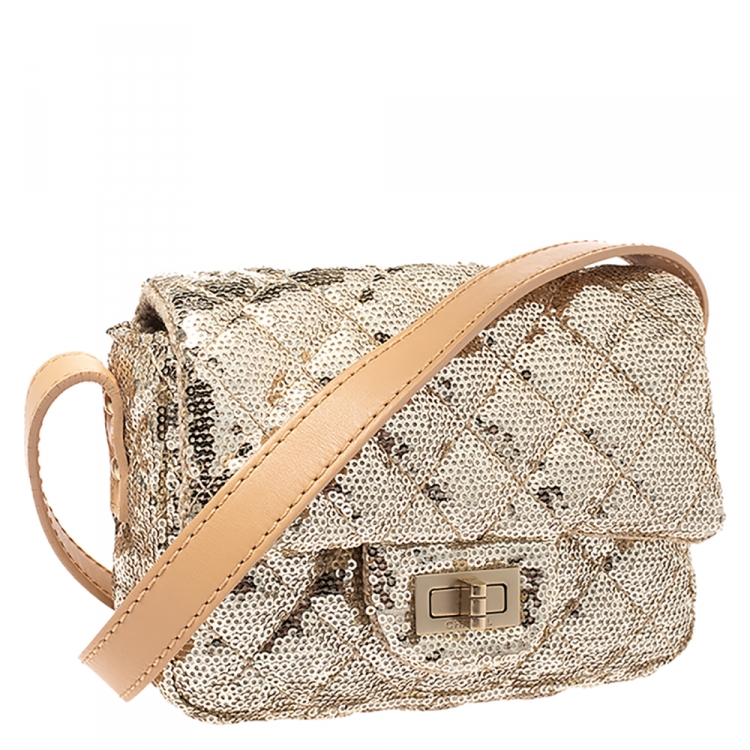 Pre Owned Chanel Metallic Gold Sequin Mini Reissue Bag