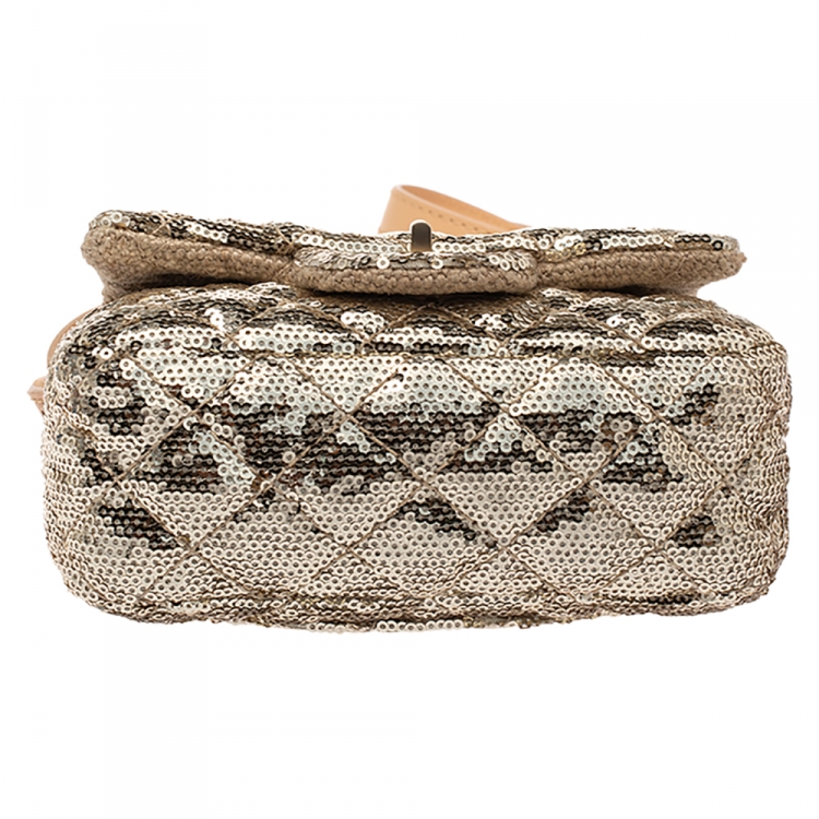 Pre Owned Chanel Metallic Gold Sequin Mini Reissue Bag