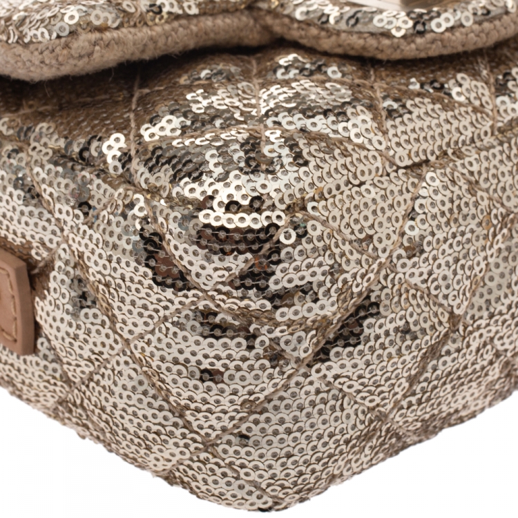 Pre Owned Chanel Metallic Gold Sequin Mini Reissue Bag