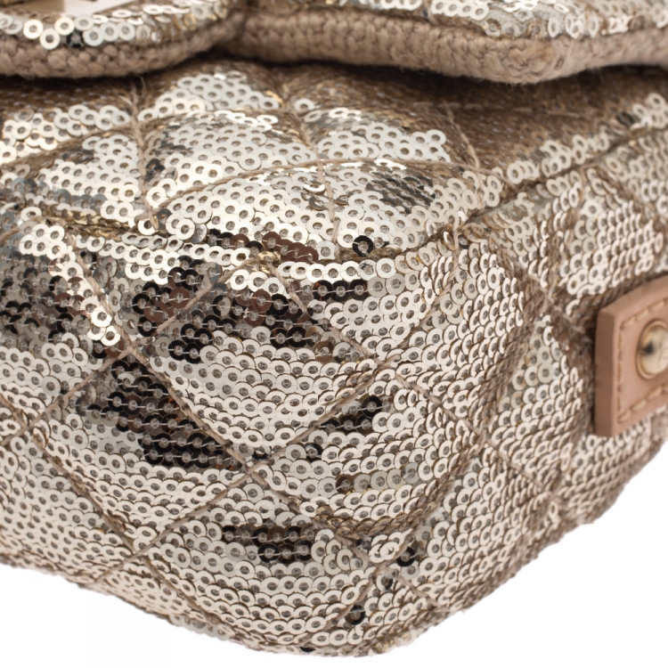Pre Owned Chanel Metallic Gold Sequin Mini Reissue Bag