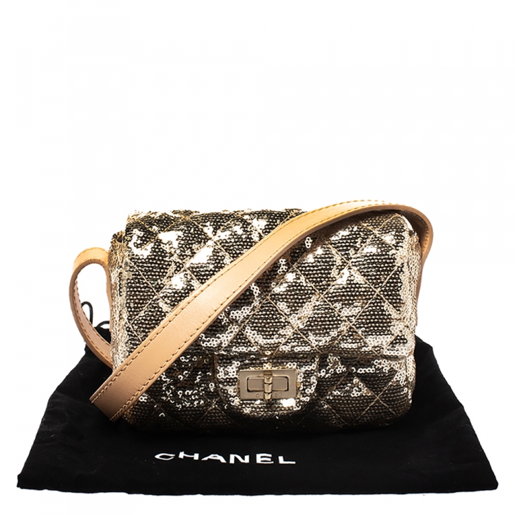Pre Owned Chanel Metallic Gold Sequin Mini Reissue Bag