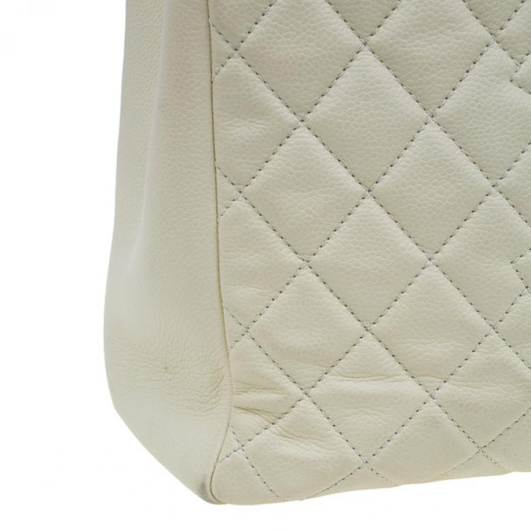 Pre Owned Chanel Off White Quilted Caviar Grand Shopping Tote
