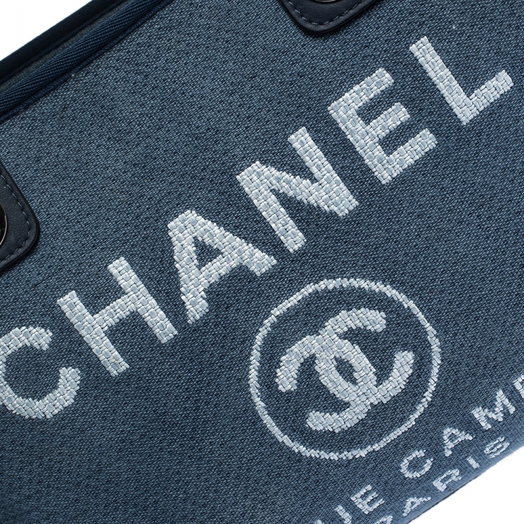 Pre Owned Chanel Blue Denim and Leather Deauville Bowler Bag
