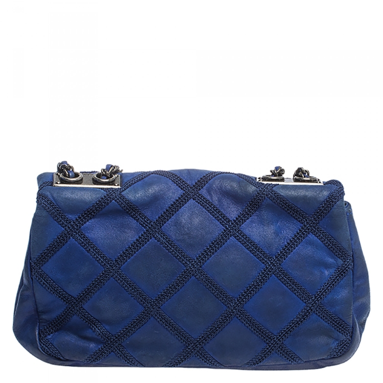 Pre Owned Chanel Electric Blue Diamond Stitch Leather Mini Flap Bag