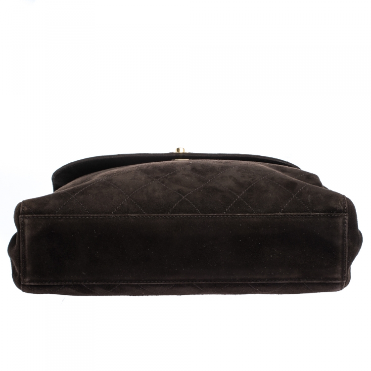 مملوكة مسبقًا Chanel Dark Brown Quilted Suede Vintage Flap Bag