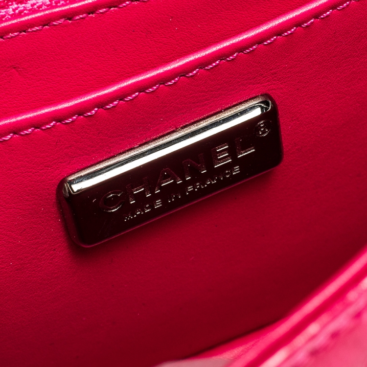 Pre Owned Chanel Fuchsia Python Small Classic Single Flap Bag
