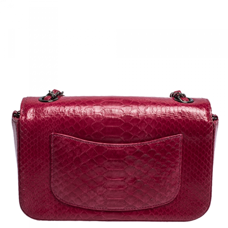 Pre Owned Chanel Fuchsia Python Small Classic Single Flap Bag