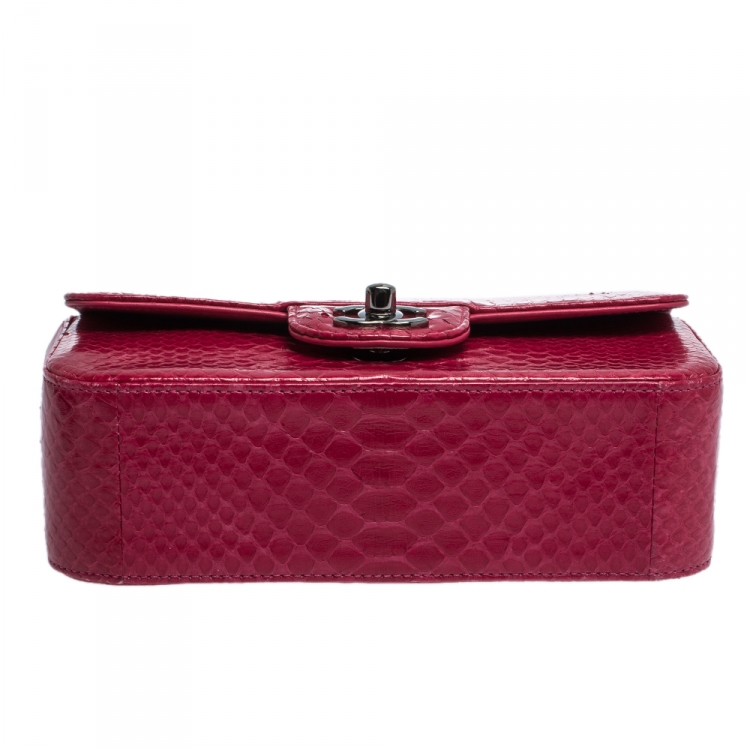 Pre Owned Chanel Fuchsia Python Small Classic Single Flap Bag