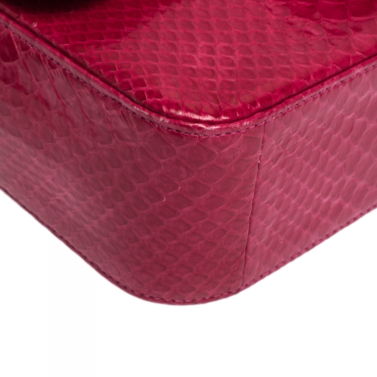 Pre Owned Chanel Fuchsia Python Small Classic Single Flap Bag