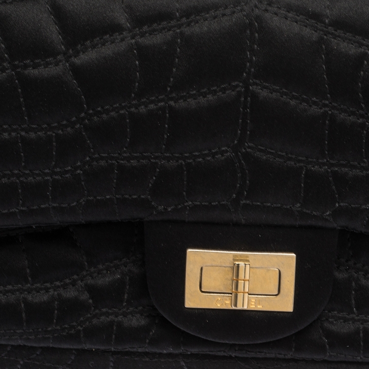 Pre Owned Chanel Black Croc Satin Reissue 225 Flap Bag