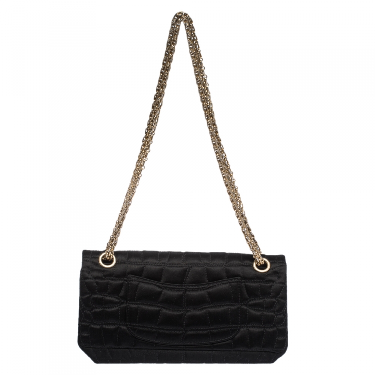 Pre Owned Chanel Black Croc Satin Reissue 225 Flap Bag