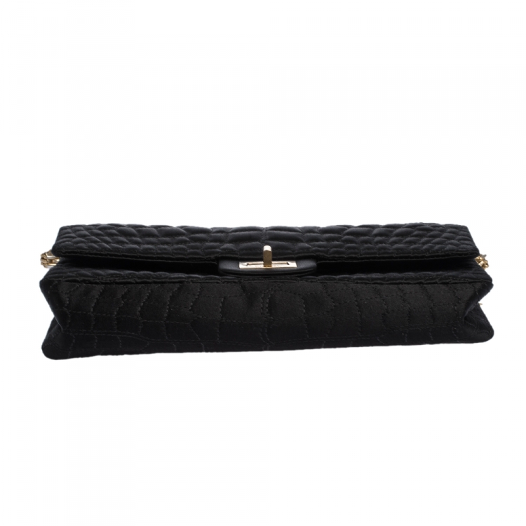 Pre Owned Chanel Black Croc Satin Reissue 225 Flap Bag