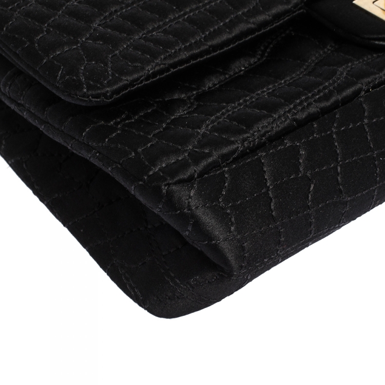 Pre Owned Chanel Black Croc Satin Reissue 225 Flap Bag