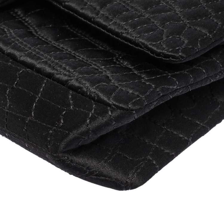 Pre Owned Chanel Black Croc Satin Reissue 225 Flap Bag