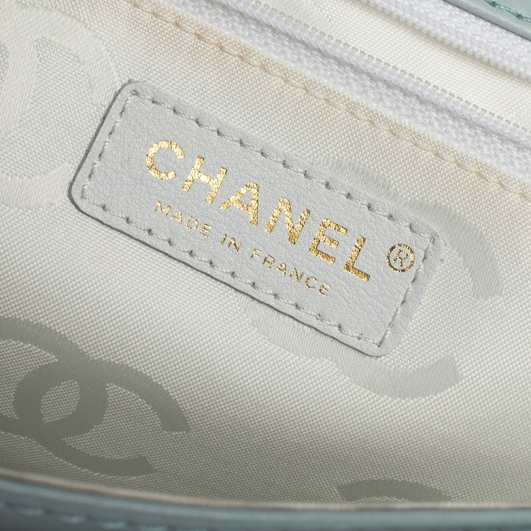 Pre Owned Chanel Powder Blue Wild Stitch Leather Flap Top Handle Bag