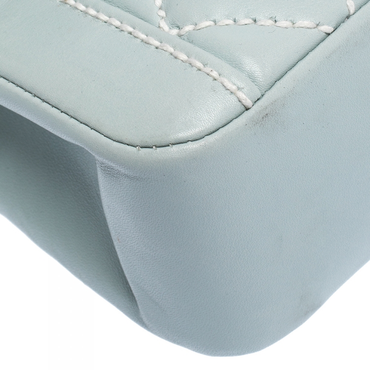 Pre Owned Chanel Powder Blue Wild Stitch Leather Flap Top Handle Bag