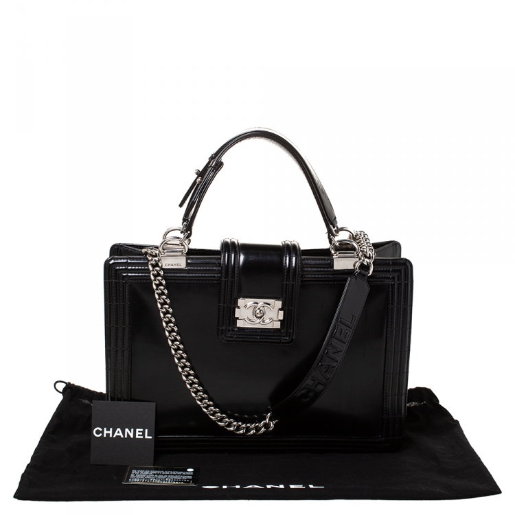 Pre Owned Chanel Black Patent Leather Large Boy Shopper Tote