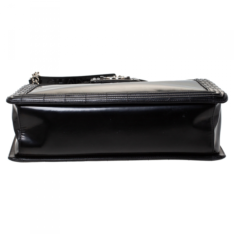 Pre Owned Chanel Black Patent Leather Large Boy Shopper Tote
