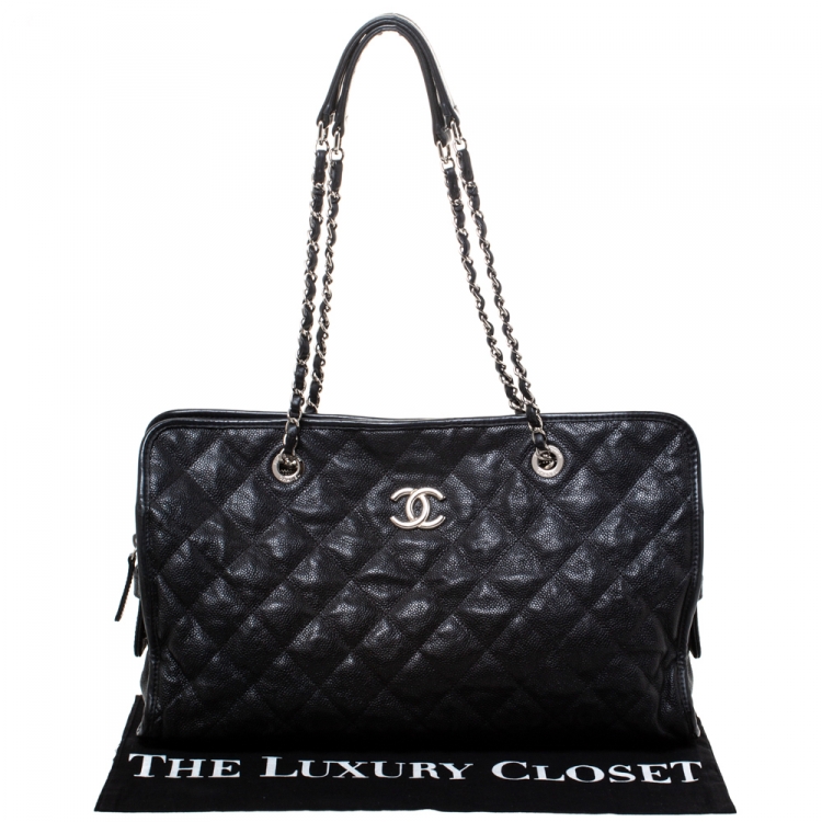 Pre Owned Chanel Black Quilted Caviar Leather Riviera Shopper Bag