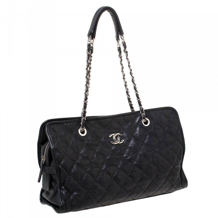 Pre Owned Chanel Black Quilted Caviar Leather Riviera Shopper Bag
