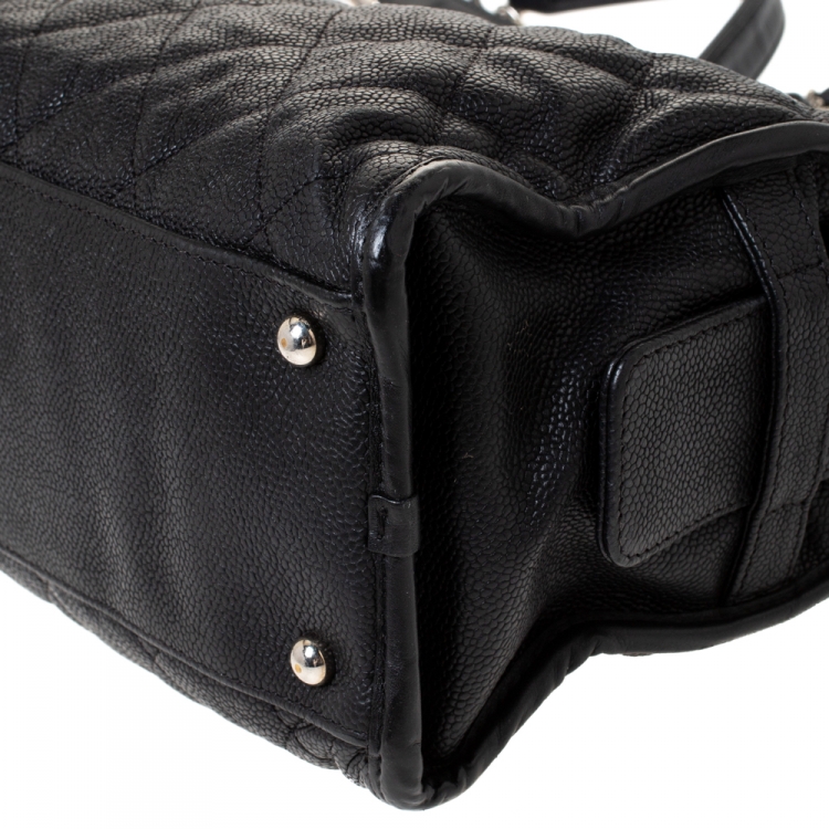 Pre Owned Chanel Black Quilted Caviar Leather Riviera Shopper Bag