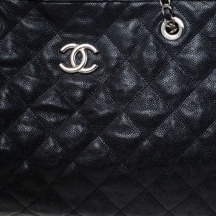 Pre Owned Chanel Black Quilted Caviar Leather Riviera Shopper Bag