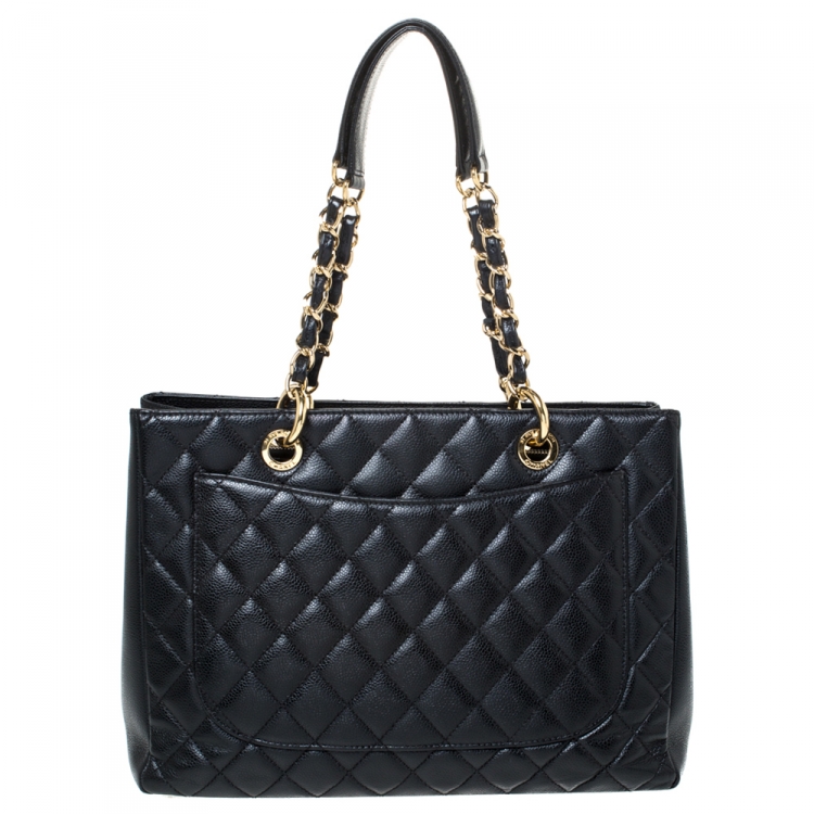 Pre Owned Chanel Black Caviar Leather Grand Shopper Tote