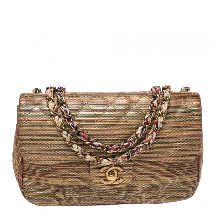 Pre Owned Chanel Multicolor Metallic Leather Classic Single Flap Bag