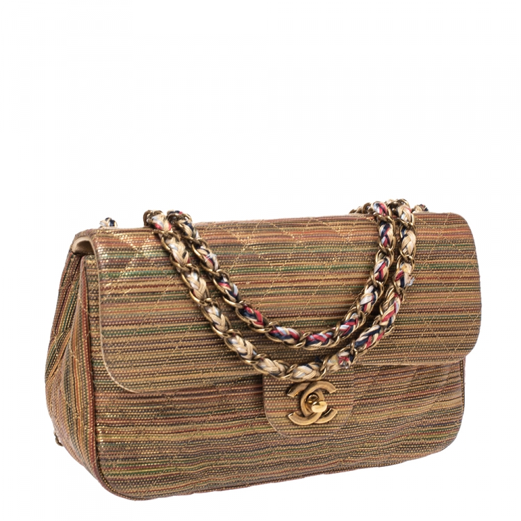 Pre Owned Chanel Multicolor Metallic Leather Classic Single Flap Bag