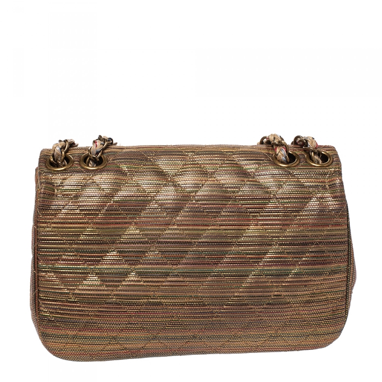 Pre Owned Chanel Multicolor Metallic Leather Classic Single Flap Bag