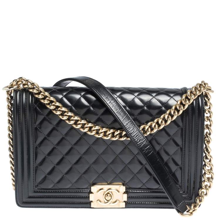 Chanel Black Quilted Patent Leather New Medium Boy Flap Bag Chanel | TLC