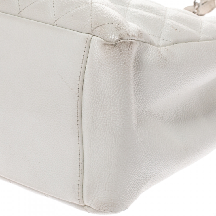 Pre Owned Chanel White Quilted Caviar Leather Grand Shopper Tote