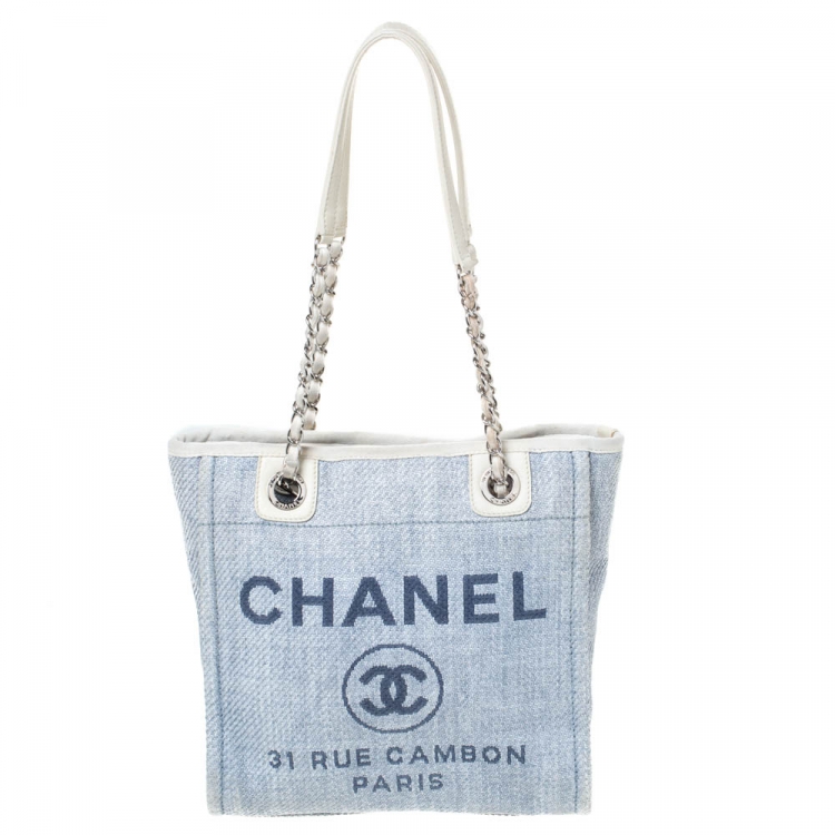Chanel Light Blue/White Canvas Deauville Tote Chanel