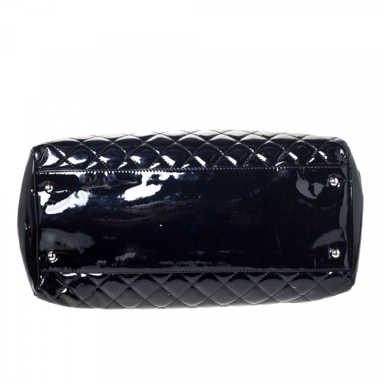 Pre Owned Chanel Black Quilted Patent Leather Medium Just Mademoiselle Bowler Bag