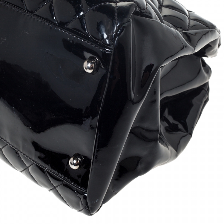 Pre Owned Chanel Black Quilted Patent Leather Medium Just Mademoiselle Bowler Bag