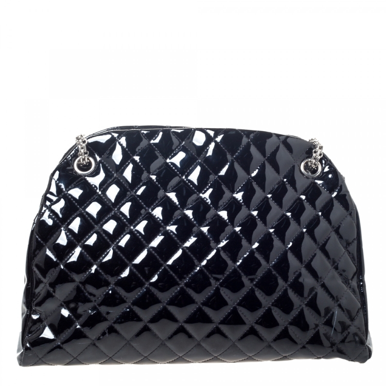 Pre Owned Chanel Black Quilted Patent Leather Medium Just Mademoiselle Bowler Bag