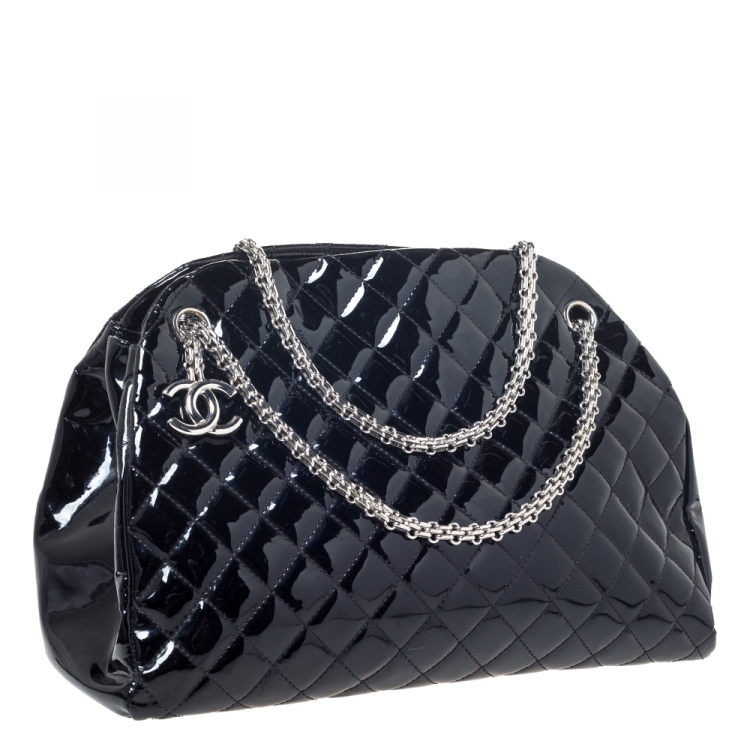 Pre Owned Chanel Black Quilted Patent Leather Medium Just Mademoiselle Bowler Bag