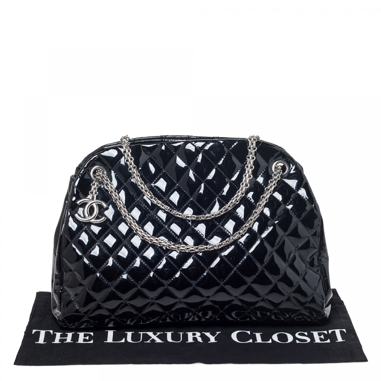 Pre Owned Chanel Black Quilted Patent Leather Medium Just Mademoiselle Bowler Bag
