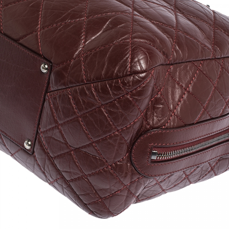 Pre Owned Chanel Burgundy Crinkled Quilted Leather Chain Bowler Bag