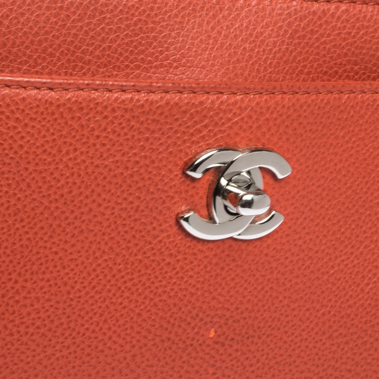 Pre Owned Chanel Orange Leather Small Cerf Executive Tote