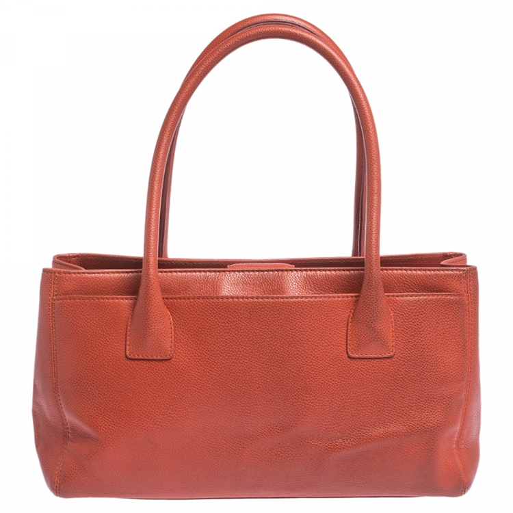Pre Owned Chanel Orange Leather Small Cerf Executive Tote
