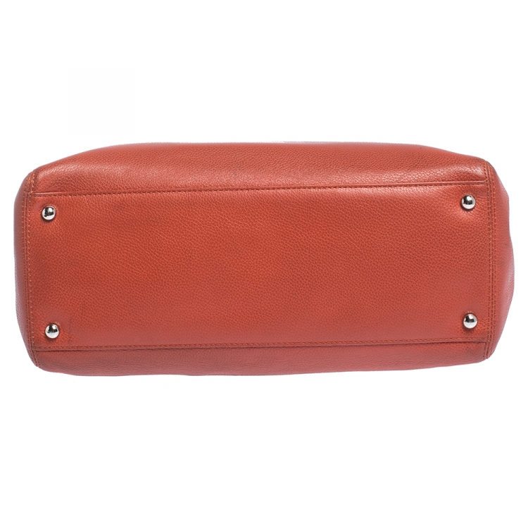 Pre Owned Chanel Orange Leather Small Cerf Executive Tote