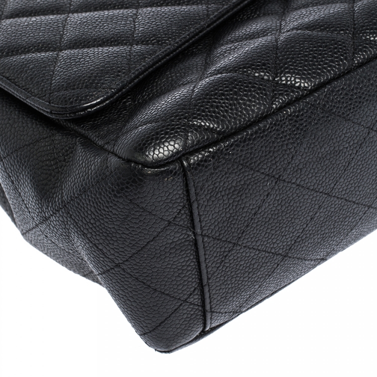 Pre Owned Chanel Black Quilted Caviar Leather Maxi Classic Single Flap Bag