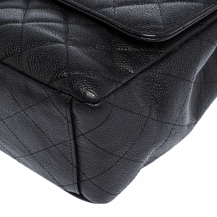 Pre Owned Chanel Black Quilted Caviar Leather Maxi Classic Single Flap Bag