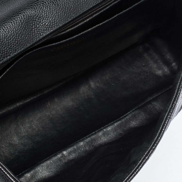 Pre Owned Chanel Black Quilted Caviar Leather Maxi Classic Single Flap Bag