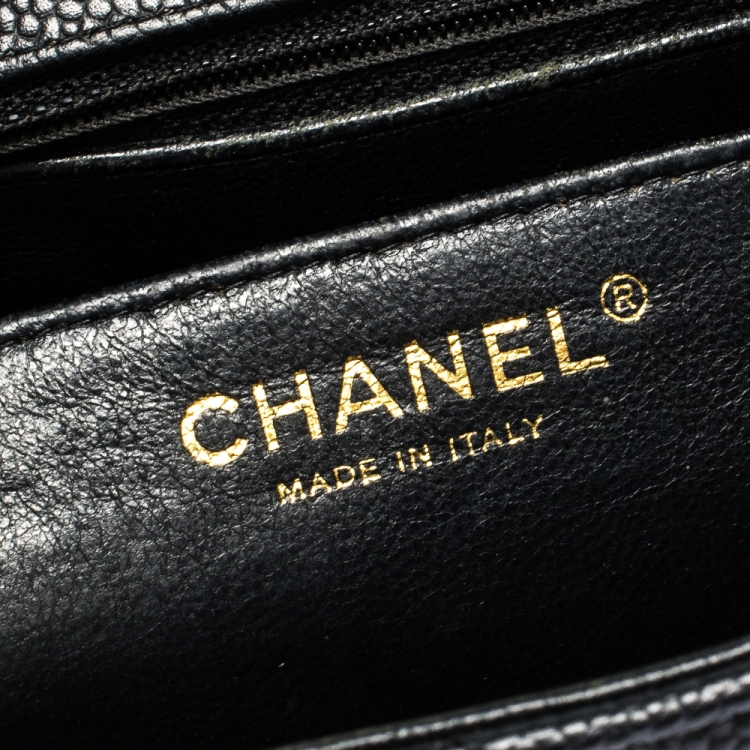 Pre Owned Chanel Black Quilted Caviar Leather Maxi Classic Single Flap Bag