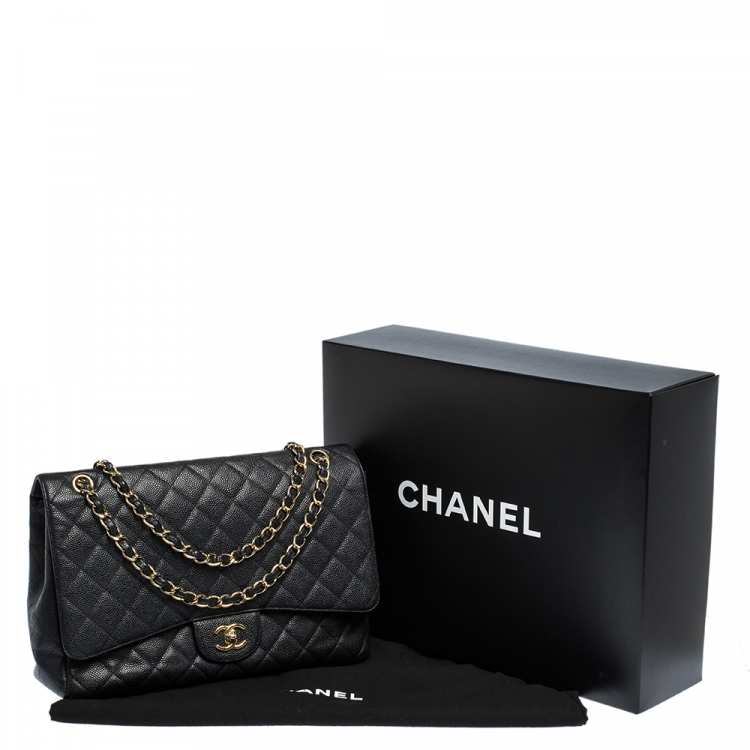 Pre Owned Chanel Black Quilted Caviar Leather Maxi Classic Single Flap Bag
